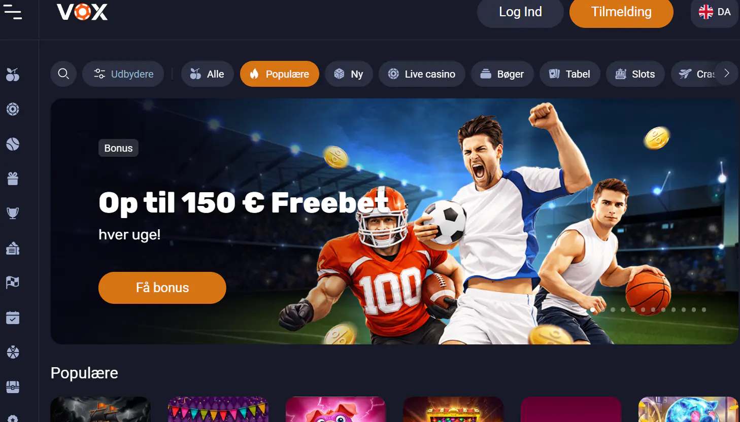 Vox Casino spillobby med kategorinavigation